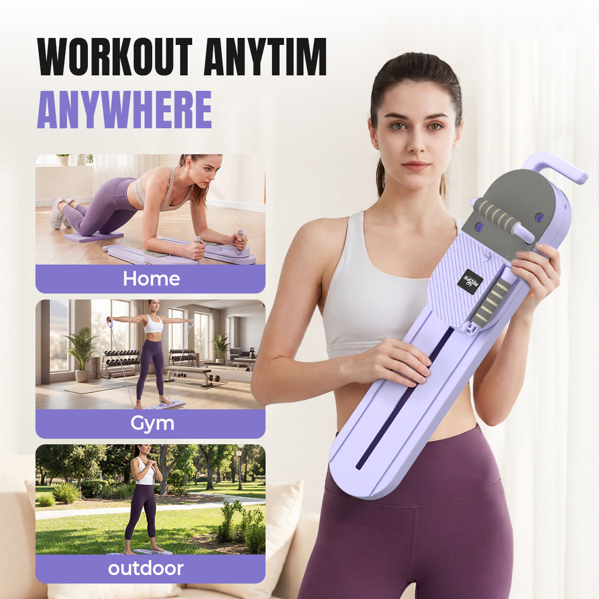 RELIFE All-in-One Pilates Reformer Board with Ski Simulator & Knee Pad Portable Split Pilates Machine for Abs, Glutes, Waist, Arms & Legs Training