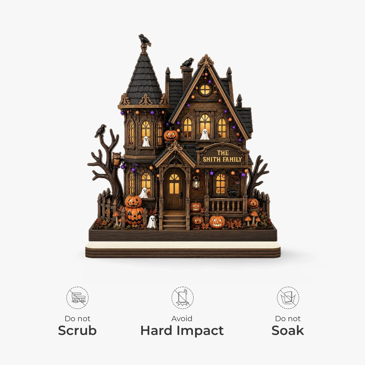 Spooky Halloween Haunted House Wooden Plaque - Personalized Family Name Halloween Decor